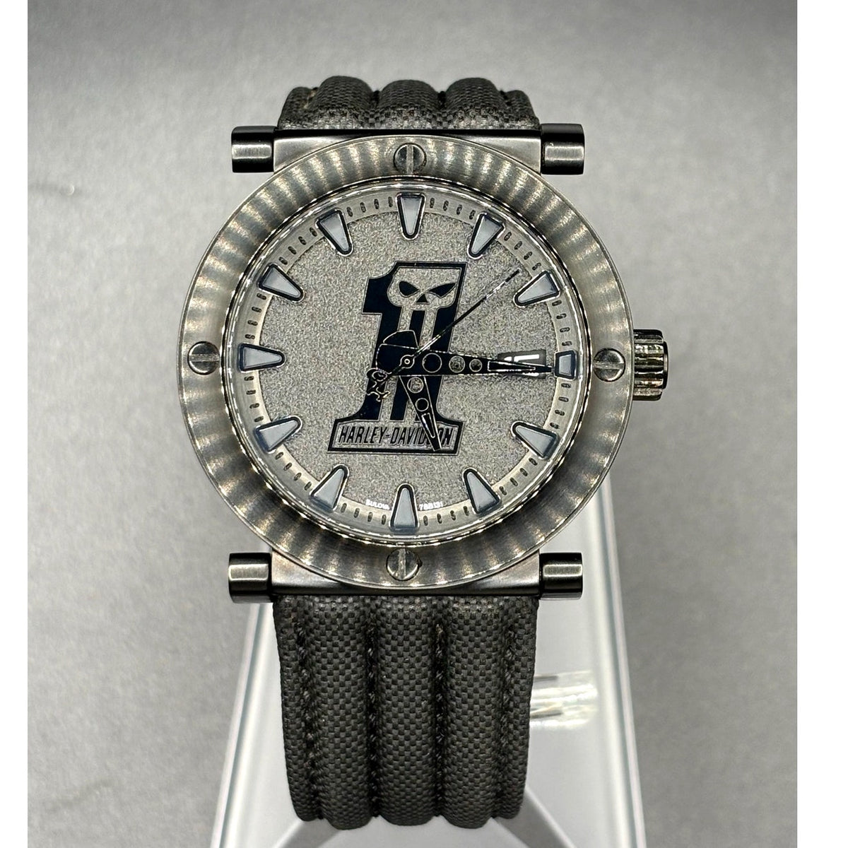 Harley-Davidson Bulova 78B131 Black #1 Racing Skull 44mm Watch Discontinued