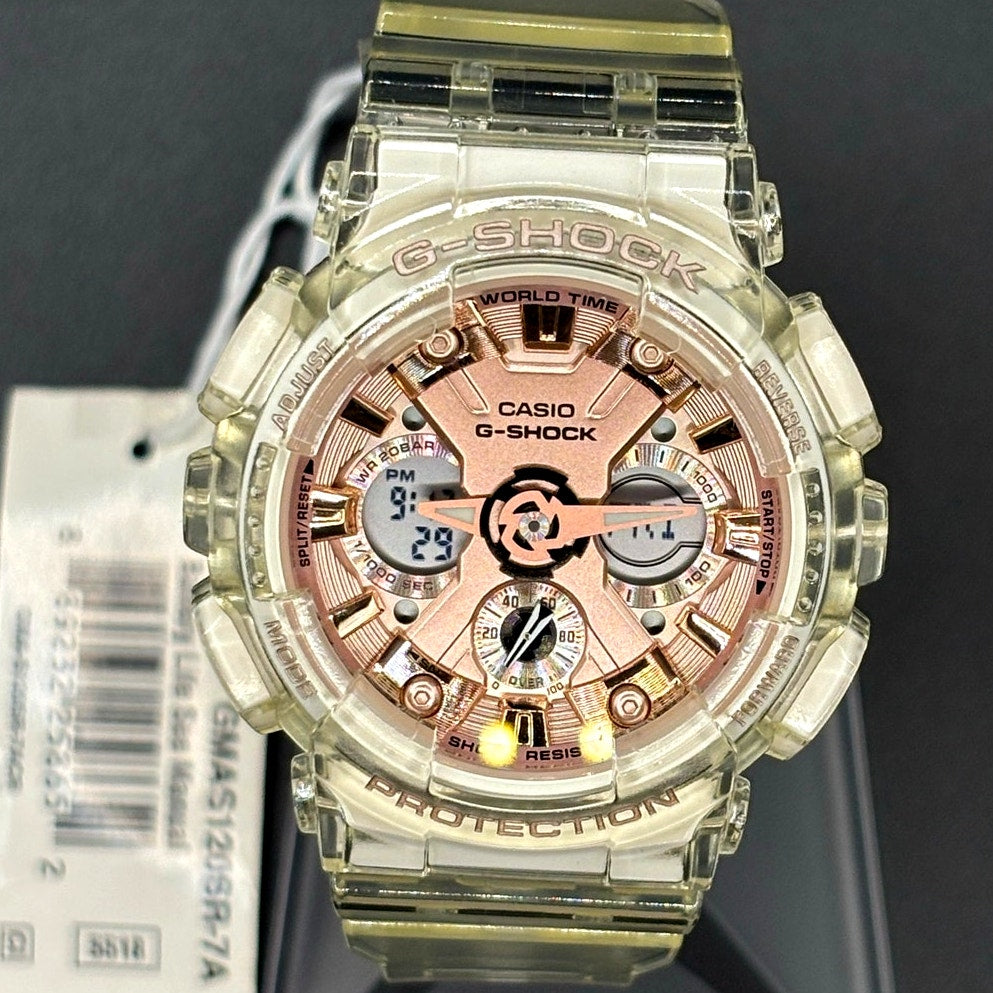 Casio G-Shock GMAS120SR-7A Women's Rose Gold Skeleton Analog Digital Watch NIBWT