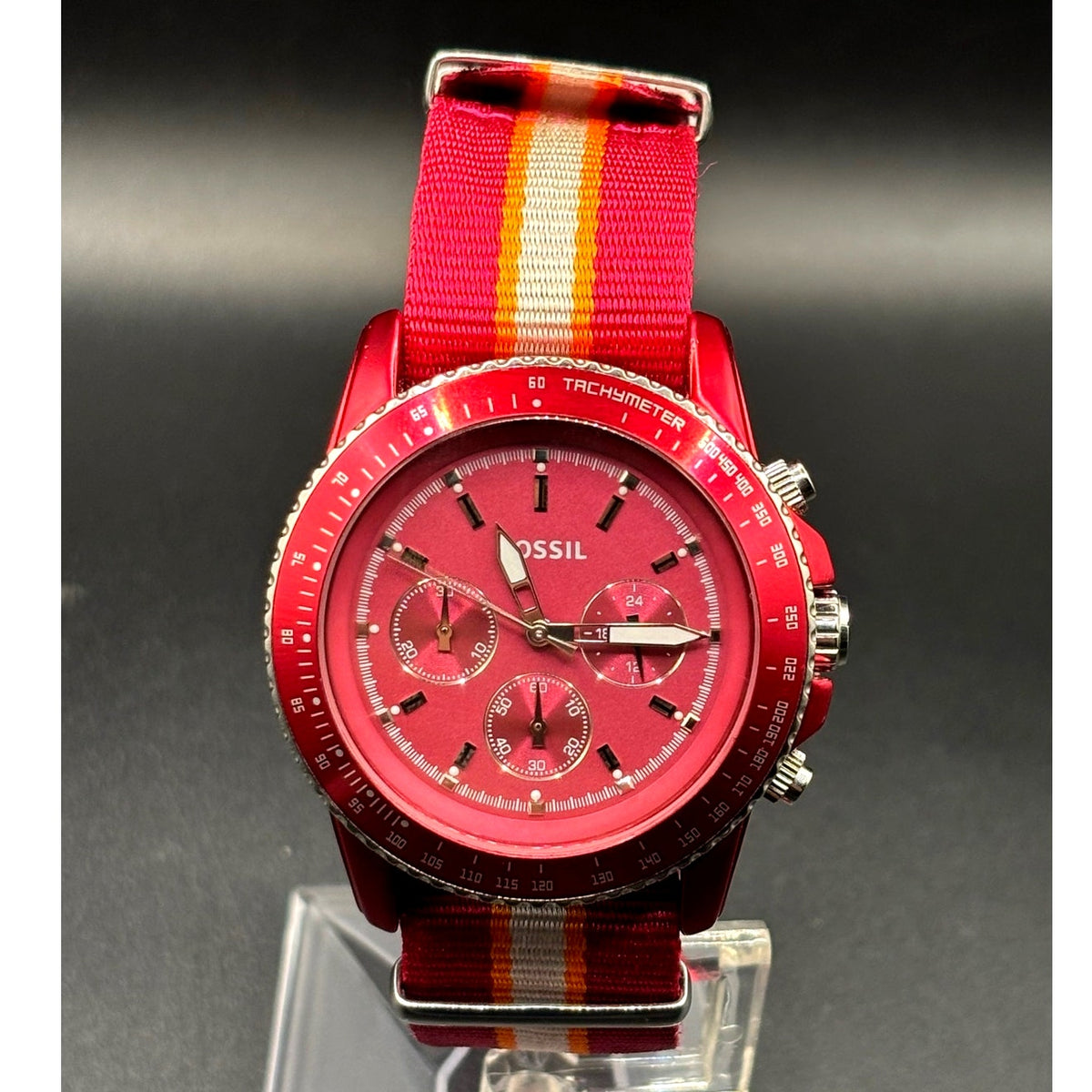 Fossil Stella CH2768 Red Chronograph 42mm Quartz NATO-Style Strap Women’s Watch