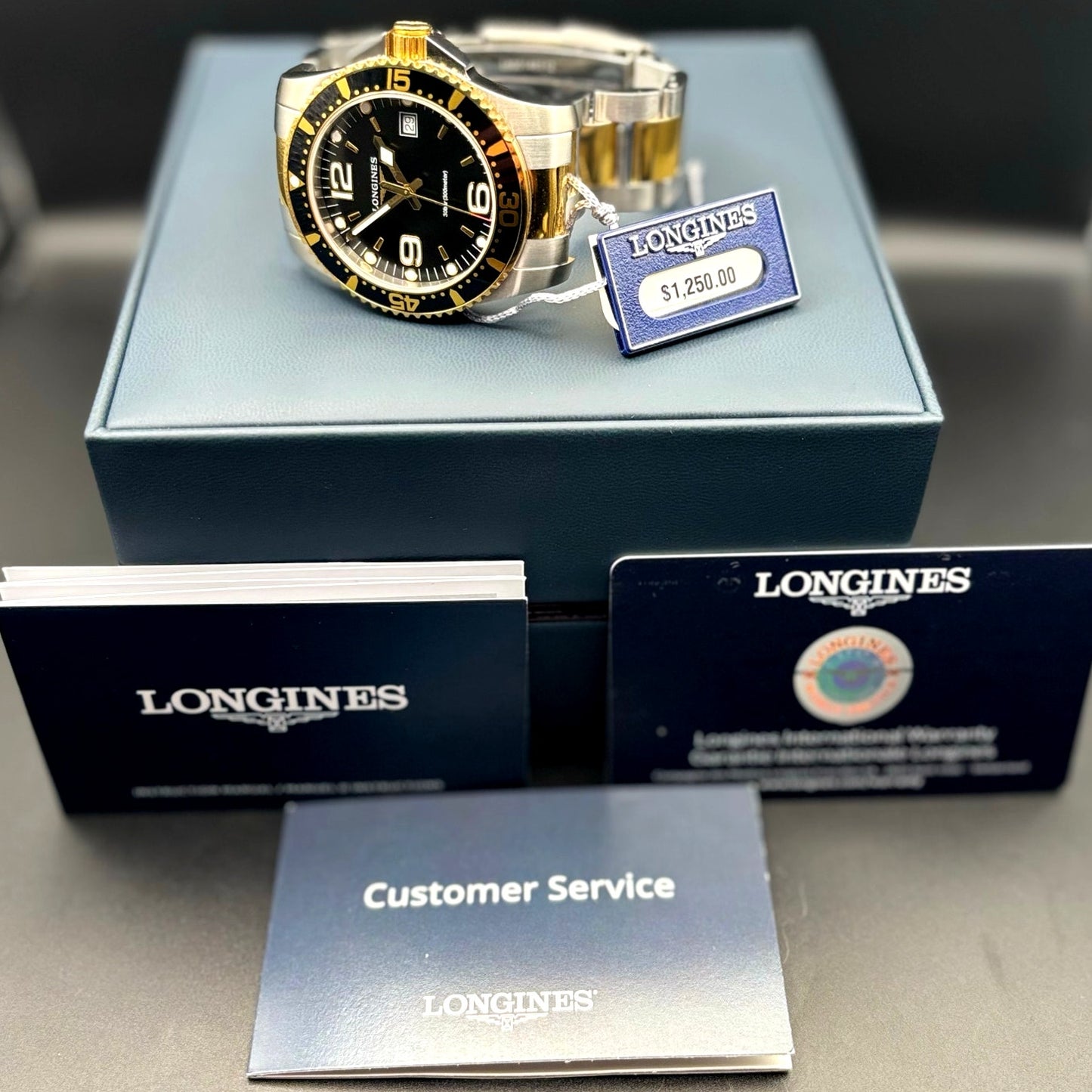 Longines HydroConquest L3.740.3.56.7  Mens 41mm Two-Tone Black Dial Diver Watch