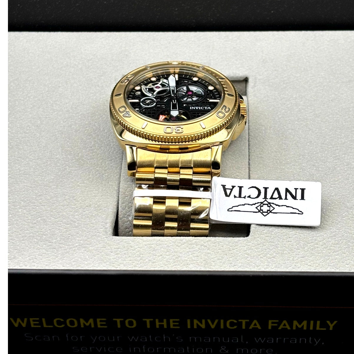 Invicta 69465 Sea Hunter Automatic Skeleton Dial Gold Tone Mens Watch 44mm NIBWT