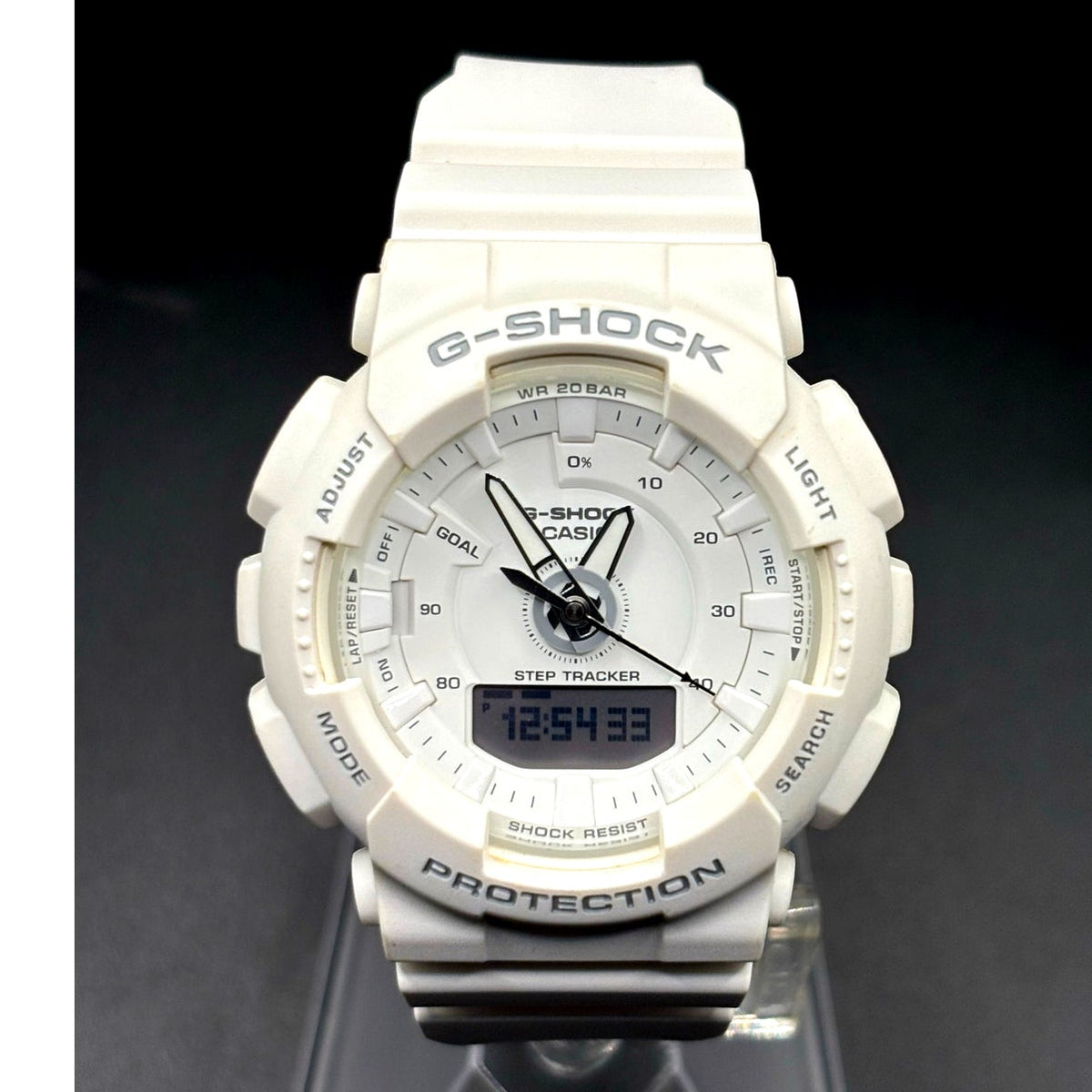 Casio G-Shock GMAS130-7A Unisex White Analog Digital Step Tracker Watch