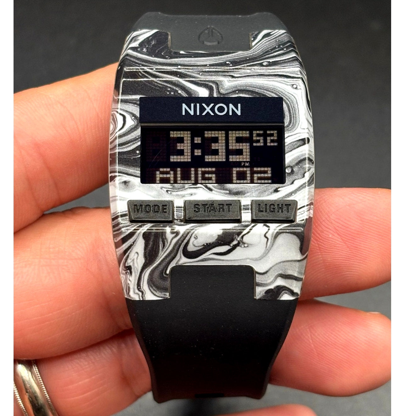 Nixon The Comp S Marbled Black White Amoeba Digital Surf Watch 100M A336