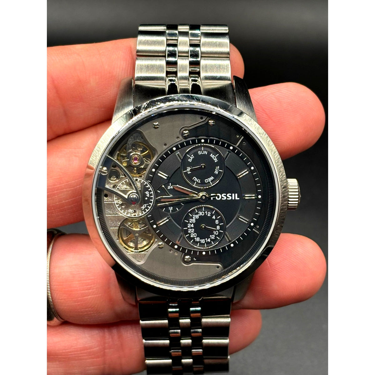 Fossil ME1135 Townsman Twist Men's Watch 44mm Black Dial Stainless Steel Watch