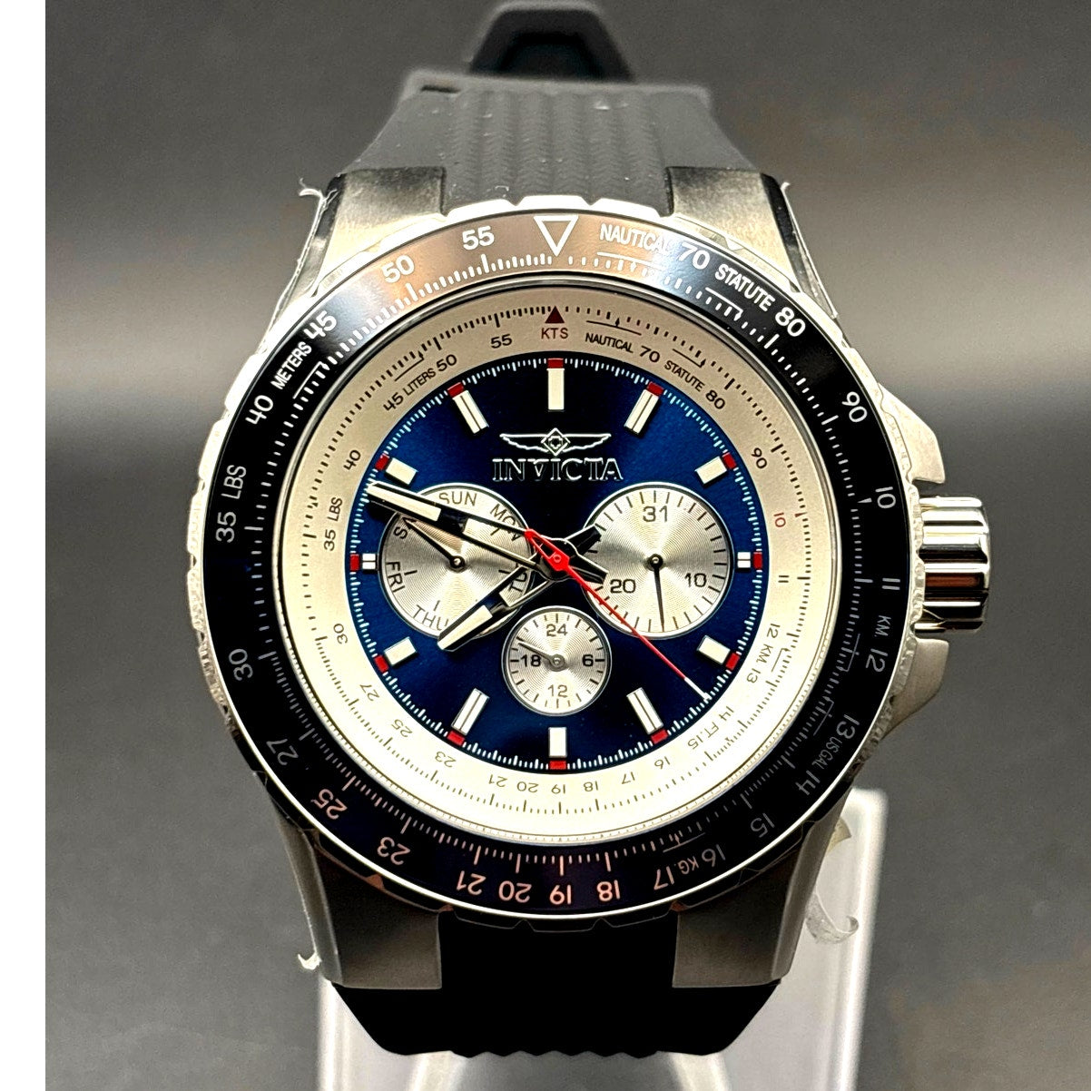 Invicta 32916 Aviator Skyshock Men's Blue Dial Black Silicone Strap Watch NIBWT
