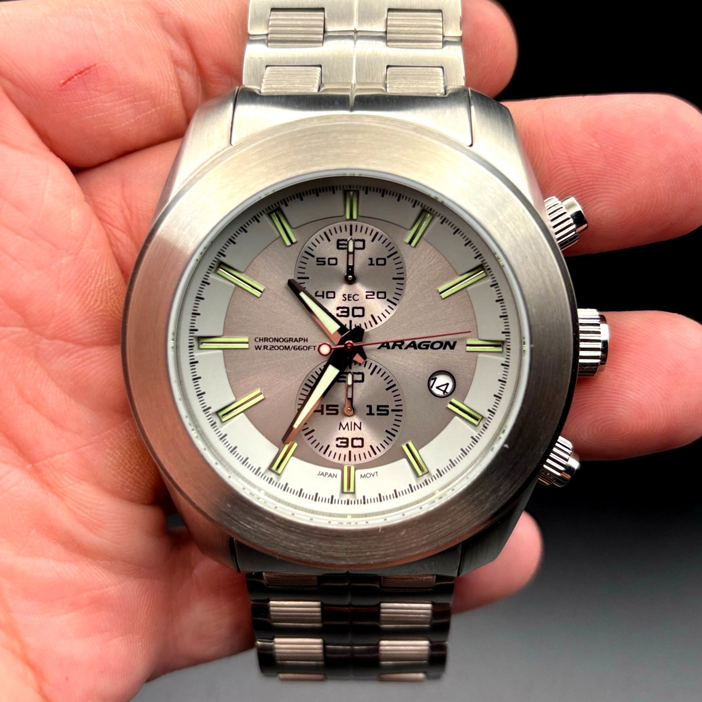 Aragon Predator VD51 50mm Gray Chronograph Stainless Steel Mens Watch NIB Unworn