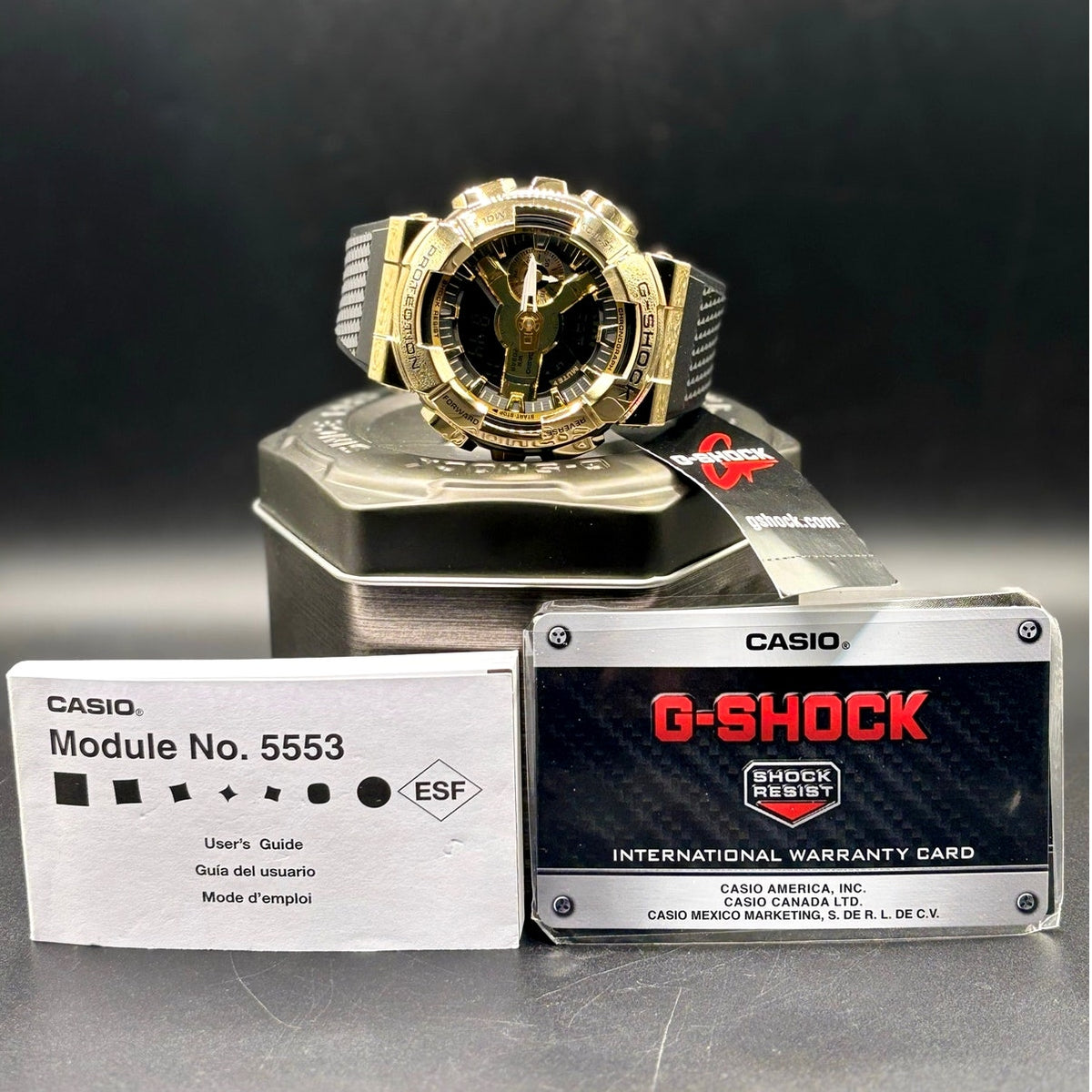 Casio G-Shock GM110G-1A9 Black Gold Metal Covered Analog Digital Watch NIBWT