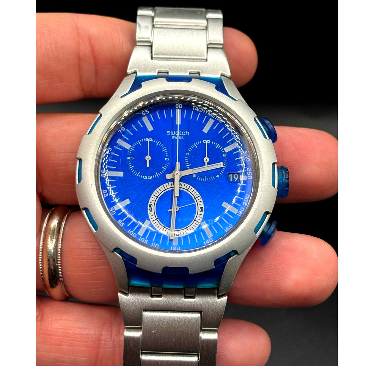 Swatch Irony X-Lite Endless Energy YYS4001AG 45mm Swiss Made Blue Chronograph