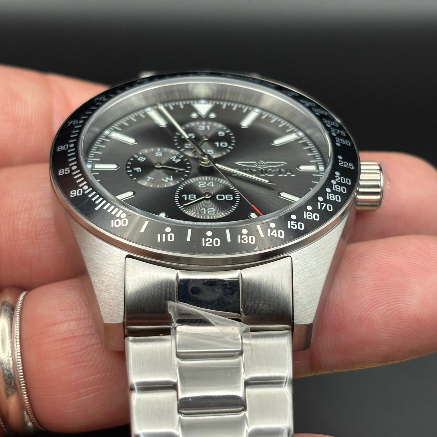 Invicta Aviator 47592 Men’s 45mm Quartz Charcoal Dial SS Bracelet 100M NIBWT