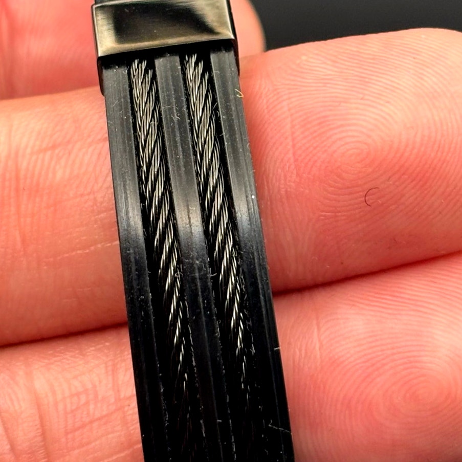 Blackjack BJB251B Men's Black Silicone Stainless Steel Bangle ID Bracelet NWT