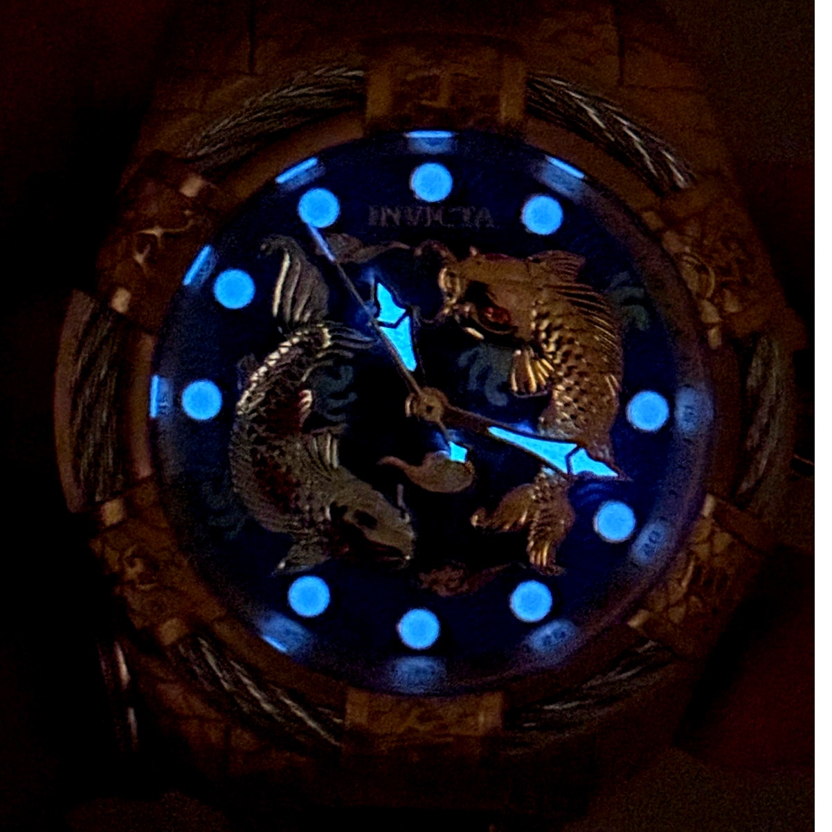 Invicta 32342 Bolt Trinitite Koi Automatic Gold Blue Skeleton Dial 52mm