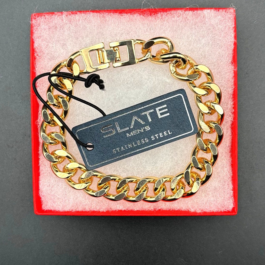 Slate Men’s Gold Plated Stainless Steel Cuban Link Bracelet 8.5in10mm NWT