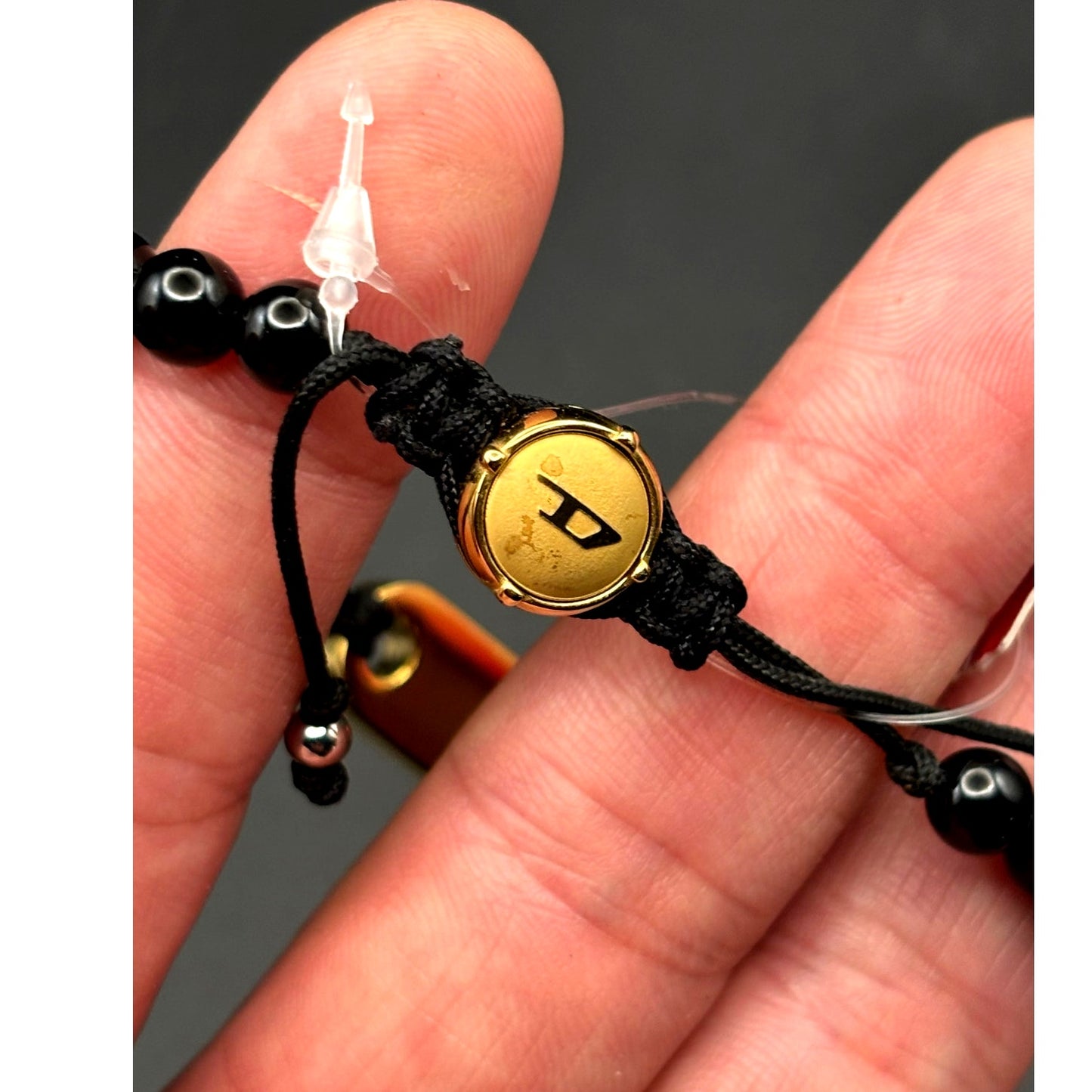 Diesel DX1360710 Men’s Black Bead Gold Tone ID Adjustable Bracelet NIBWT
