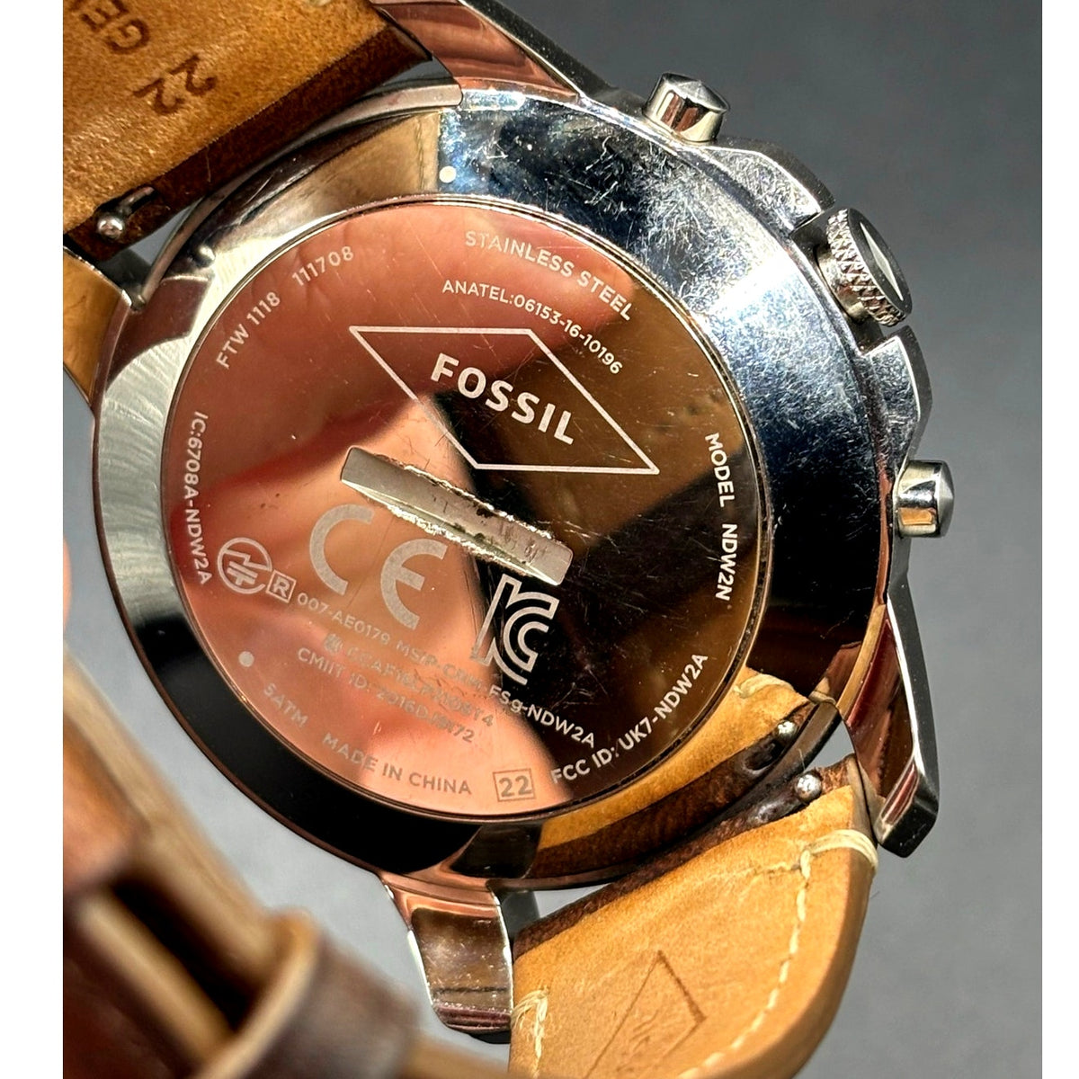 Fossil Q Grant FTW1118 Hybrid Smartwatch Brown Leather 44mm Men’s Watch