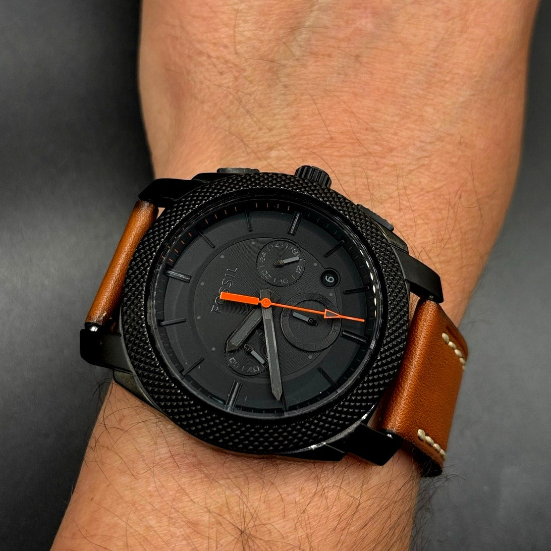 Fossil Machine FS5234 Chronograph Black Brown Leather Men’s Watch 45mm