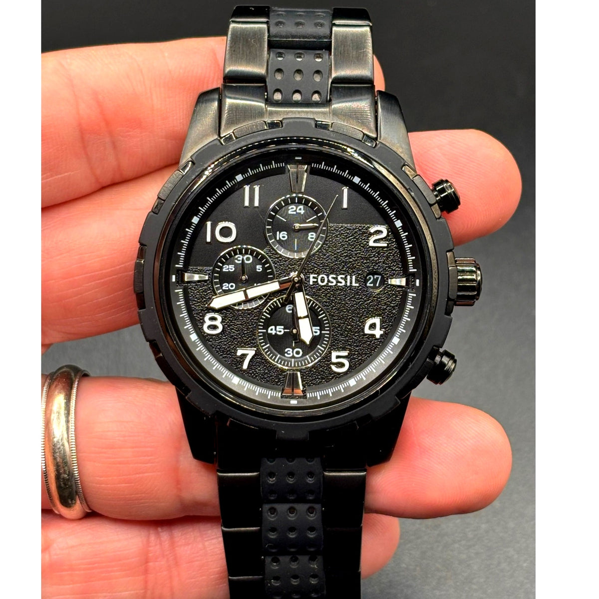 Fossil Dean FS4902 Black Chronograph Steel Silicone Men’s Watch 45mm