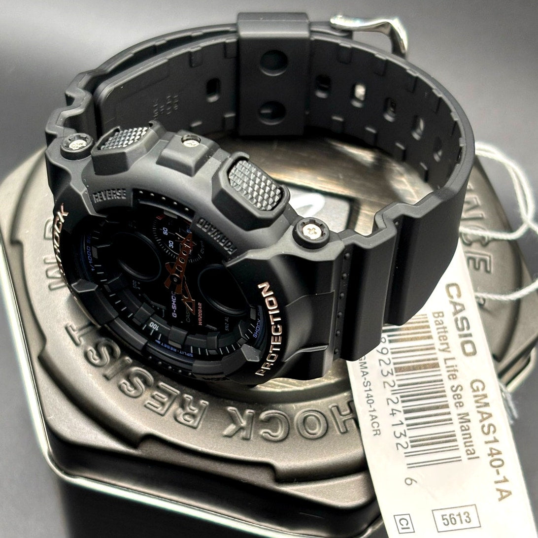 Casio G-Shock GMAS140-1A Womens Black Multicolor Analog Digital 45mm Watch NIBWT