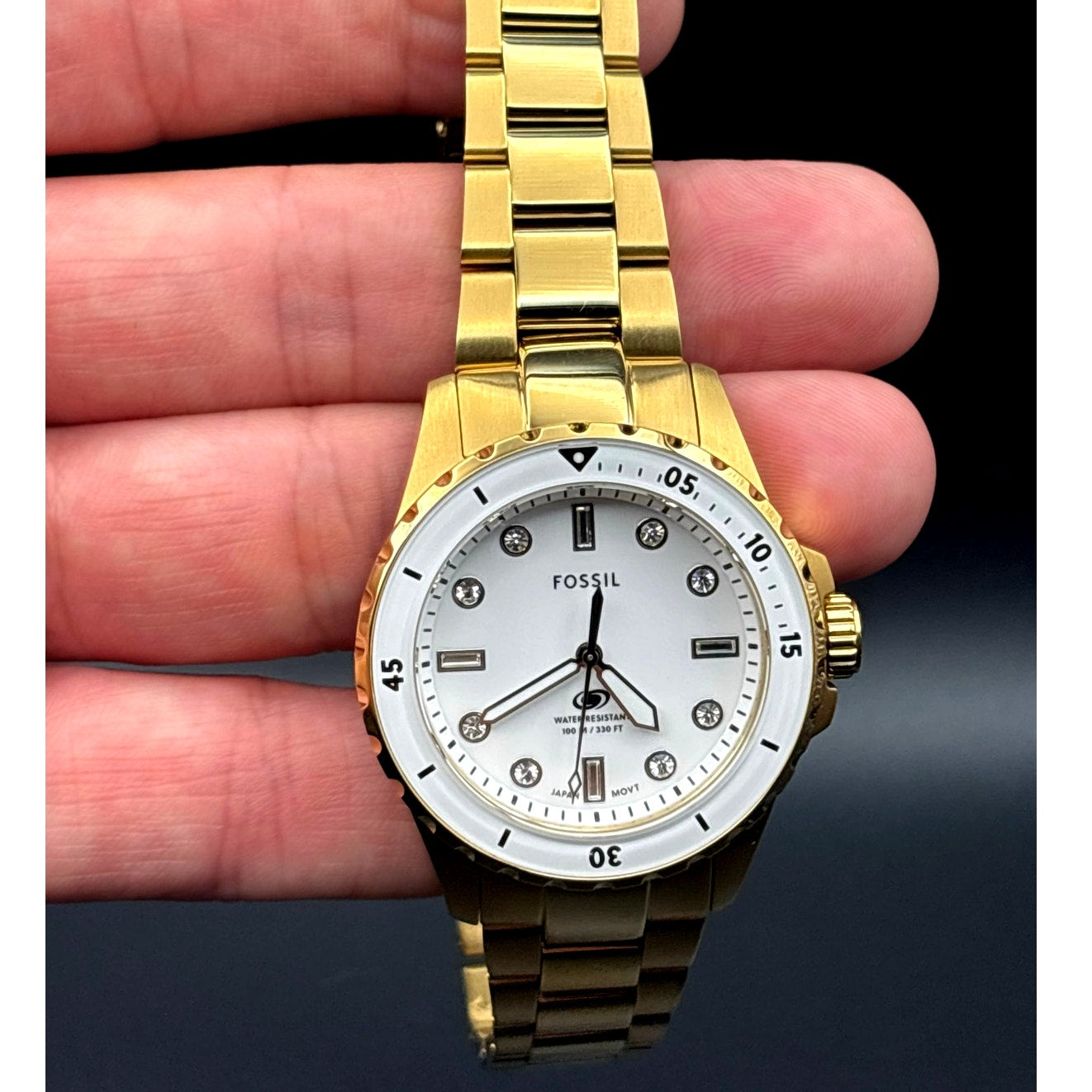 Fossil ES5350 Blue Dive Women’s White Dial Gold Tone Stainless Steel 36mm Watch