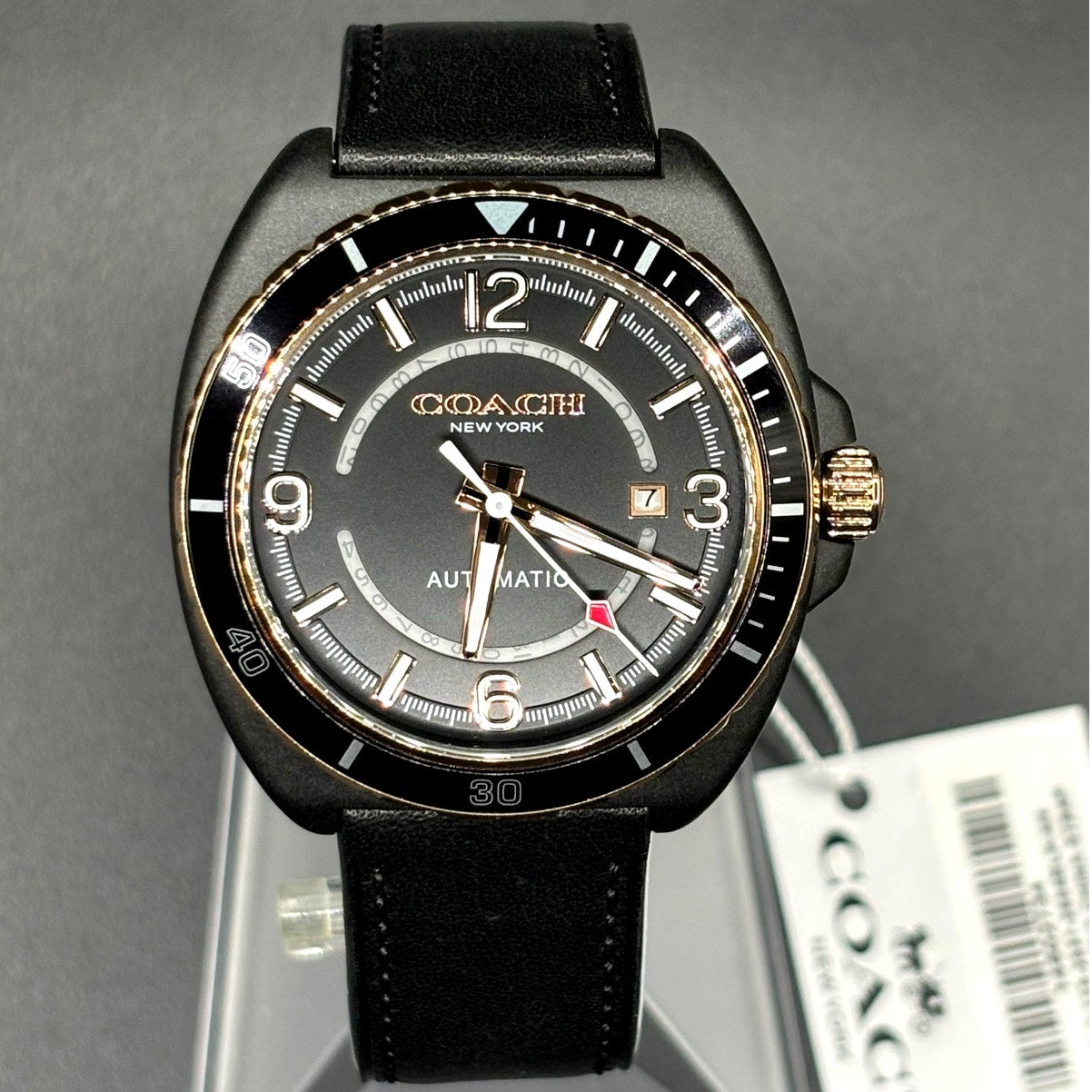 Coach Charter 14602734 Automatic 44mm Black Leather Men’s Watch NIBWT