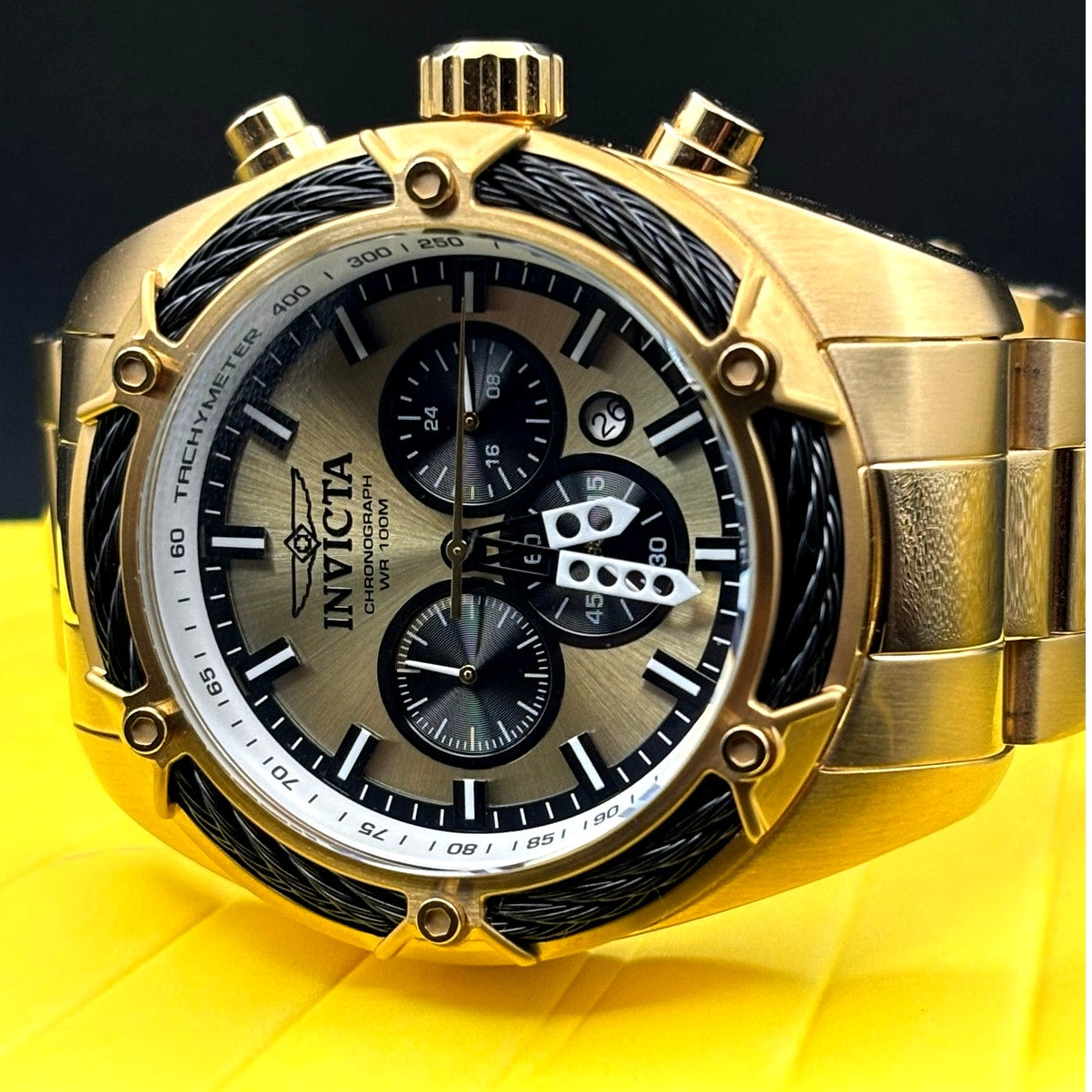 Invicta 31439 Bolt Chronograph Gold Tone 52mm Men's Watch Rare NIB