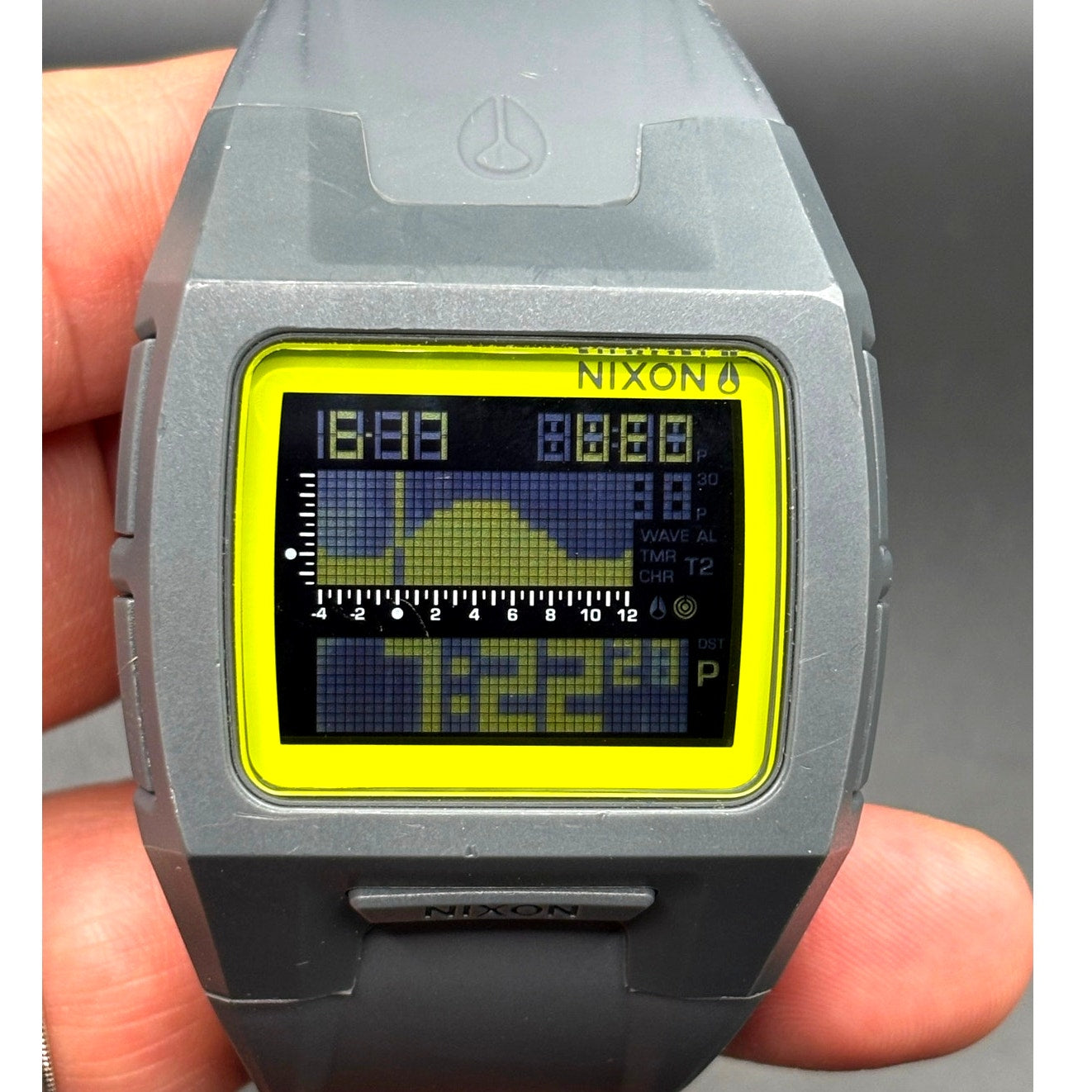 Nixon Lodown II Digital Tide Watch Gray Yellow Surf 100M Box Manual