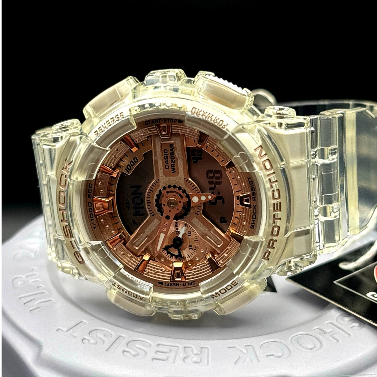 Casio G-Shock GMA-S110SR-7A Women's Rose Gold Clear Analog Digital Watch NIBWT