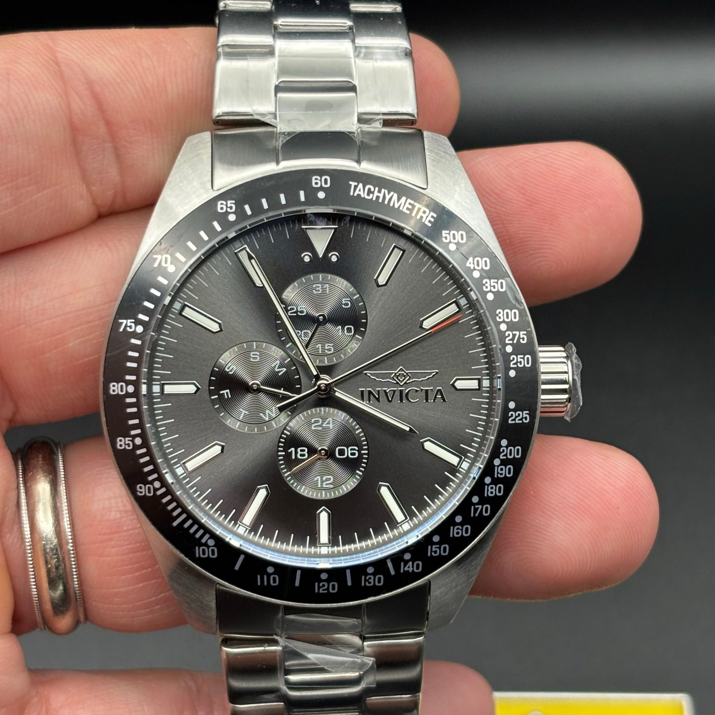 Invicta Aviator 47592 Men’s 45mm Quartz Charcoal Dial SS Bracelet 100M NIBWT