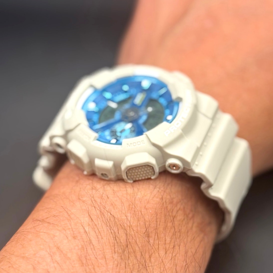Casio G-Shock GA110AS-5A Men’s Beige Resin Blue Dial Analog Digital Watch NIBWT