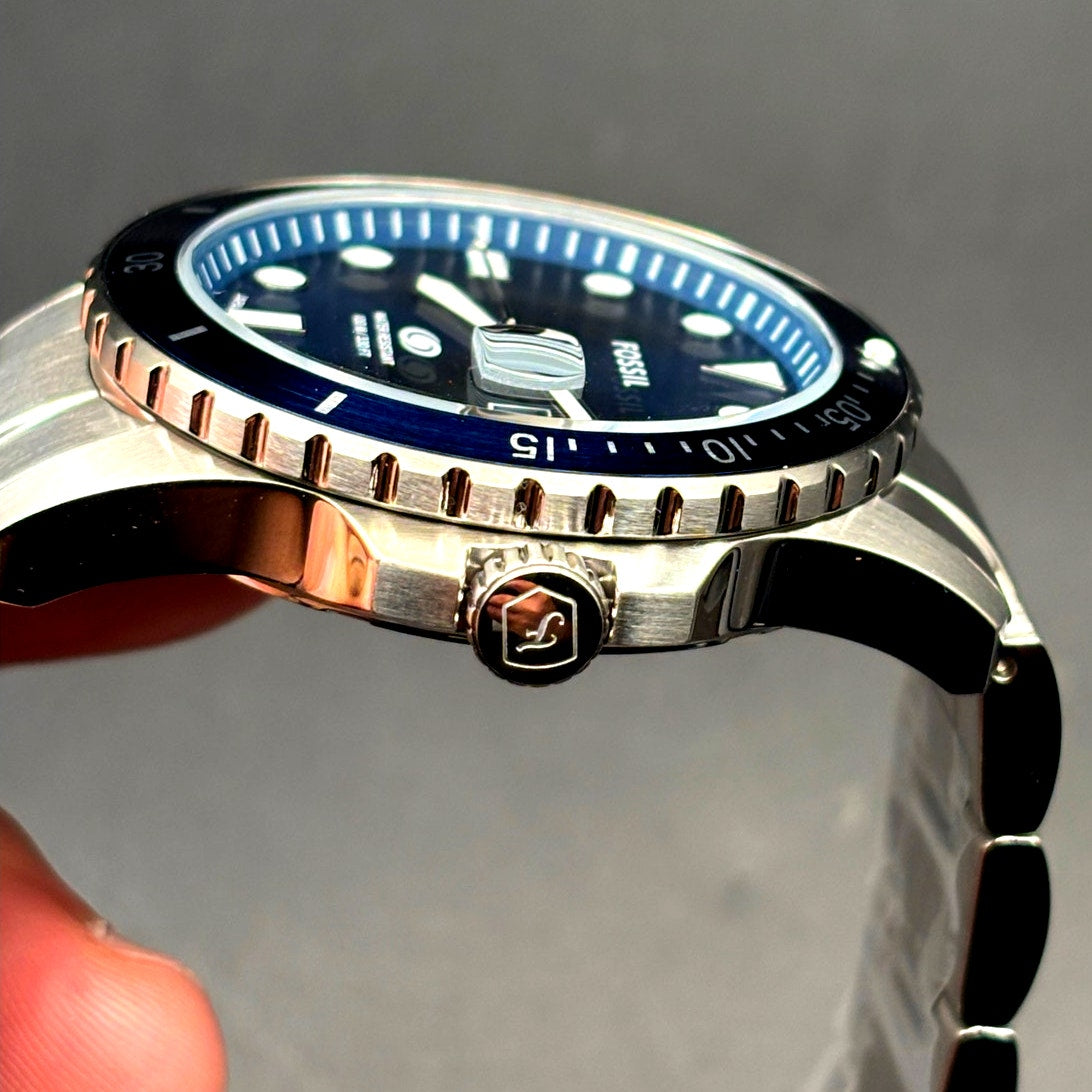Fossil FS6029 Men’s Blue Dive Three-Hand Date Stainless Steel Watch 42mm NIBWT