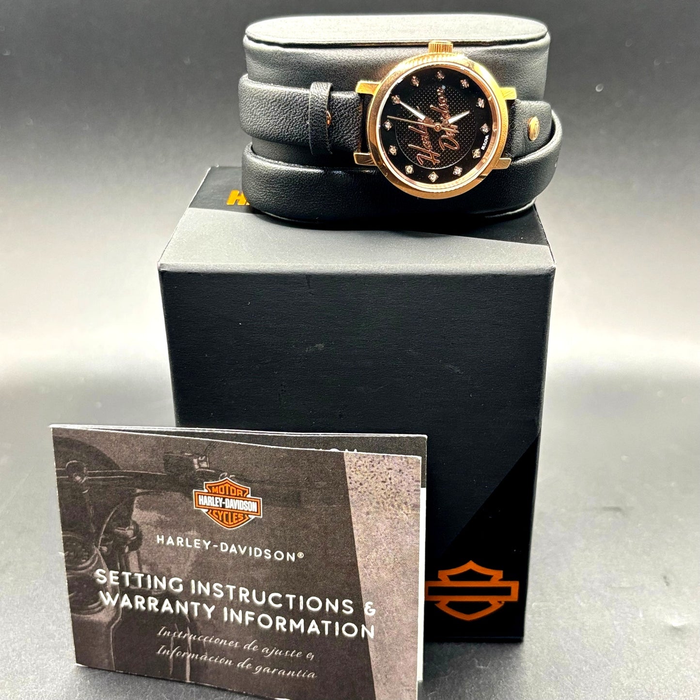 Bulova Harley-Davidson 77L109 Crystal Rose Gold Leather Wrap Women's Watch NIB
