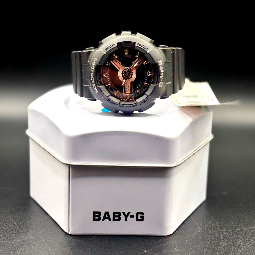 Casio Baby-G BA-110RG-1A Black Rose Gold Analog Digital Watch NIBWT 100M