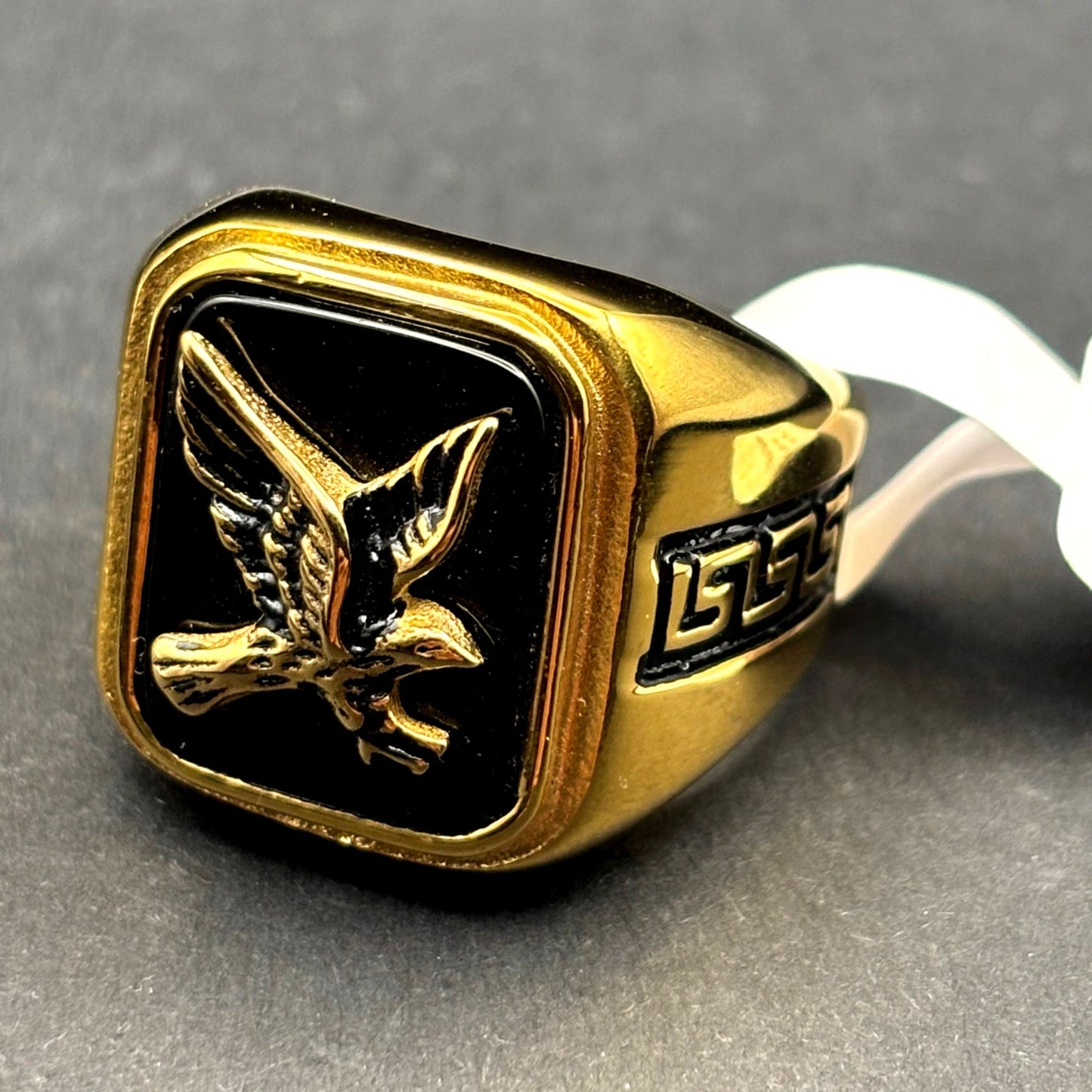 Blackjack BJZ03G Mens Onyx Eagle Ring 18K Gold Plated Stainless Steel NWT SZ#13