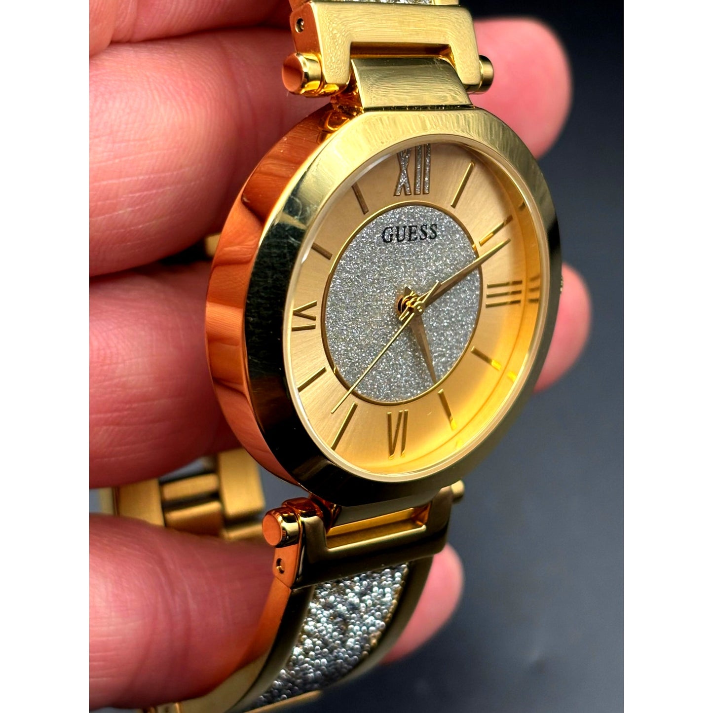 Guess Aurora Women's Gold-Tone Stainless Steel & Zwarovski Crystals Bangle Watch