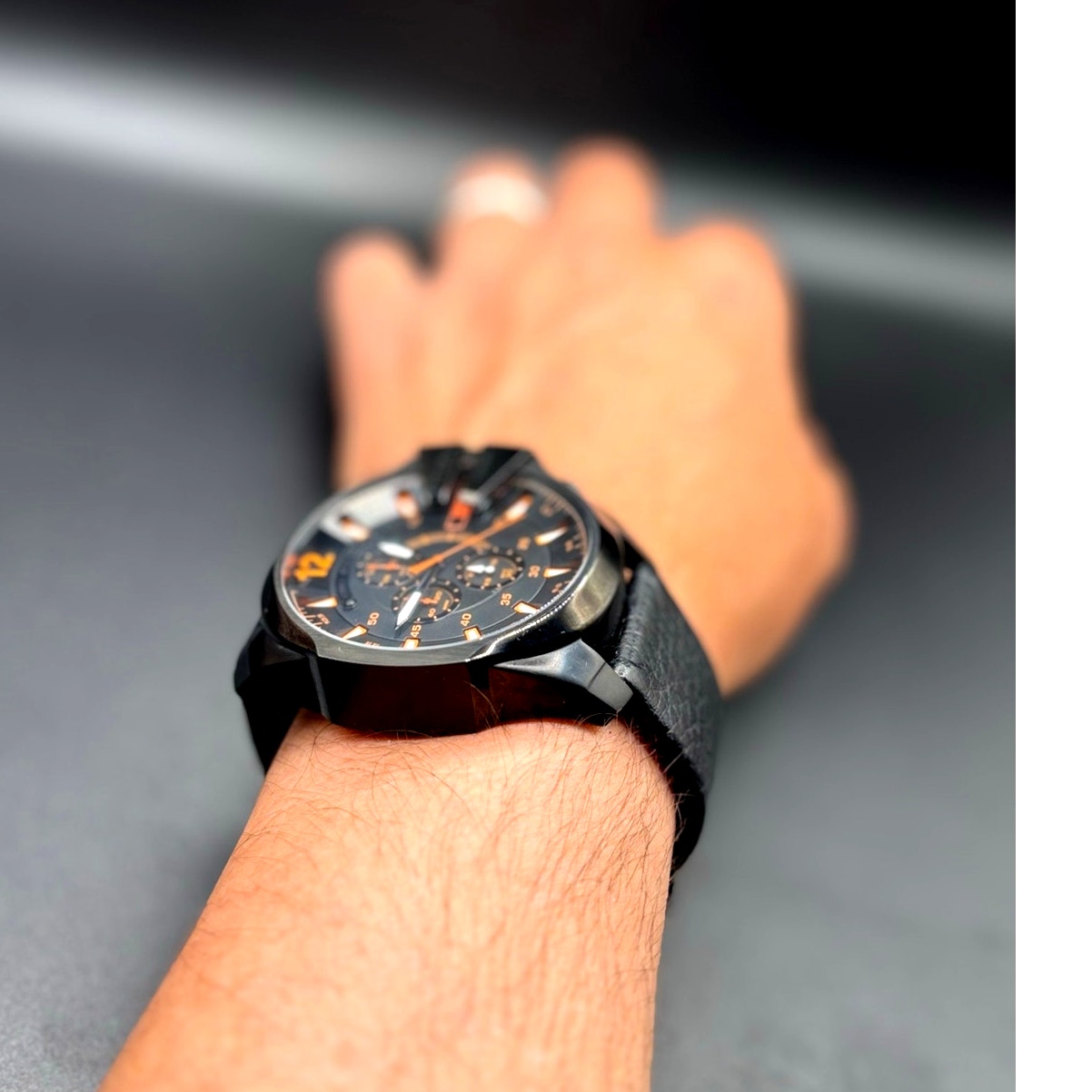 Diesel Mega Chief DZ4291 Black Orange Chronograph Leather Men's Watch 51mm