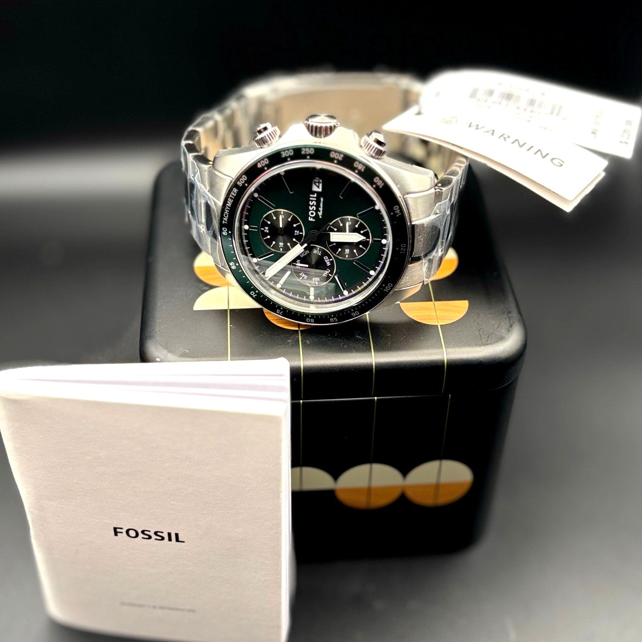 Fossil Autocross BQ2878 Mens Multifunction Green Sunray Dial Watch NIBWT