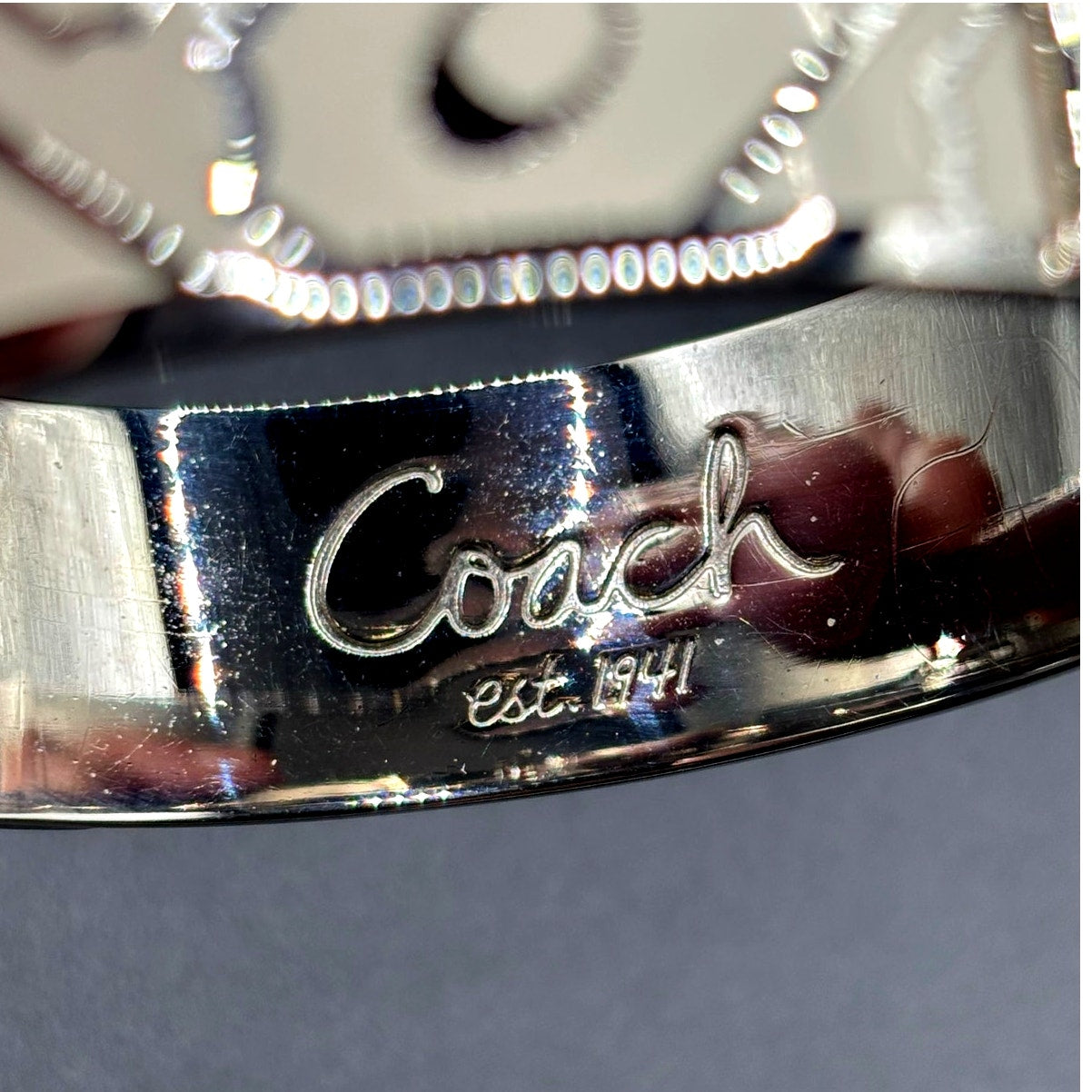 Coach Signature C White Enamel Wide Slip-On Bangle Bracelet Retired