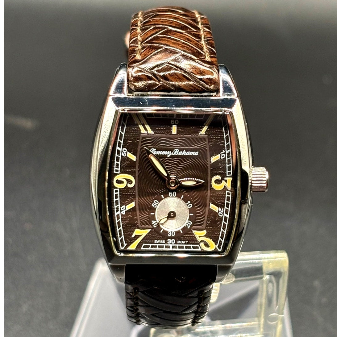 Tommy Bahama TB2126 Swiss Quartz Brown Leather Tonneau Women's Watch NIBWT