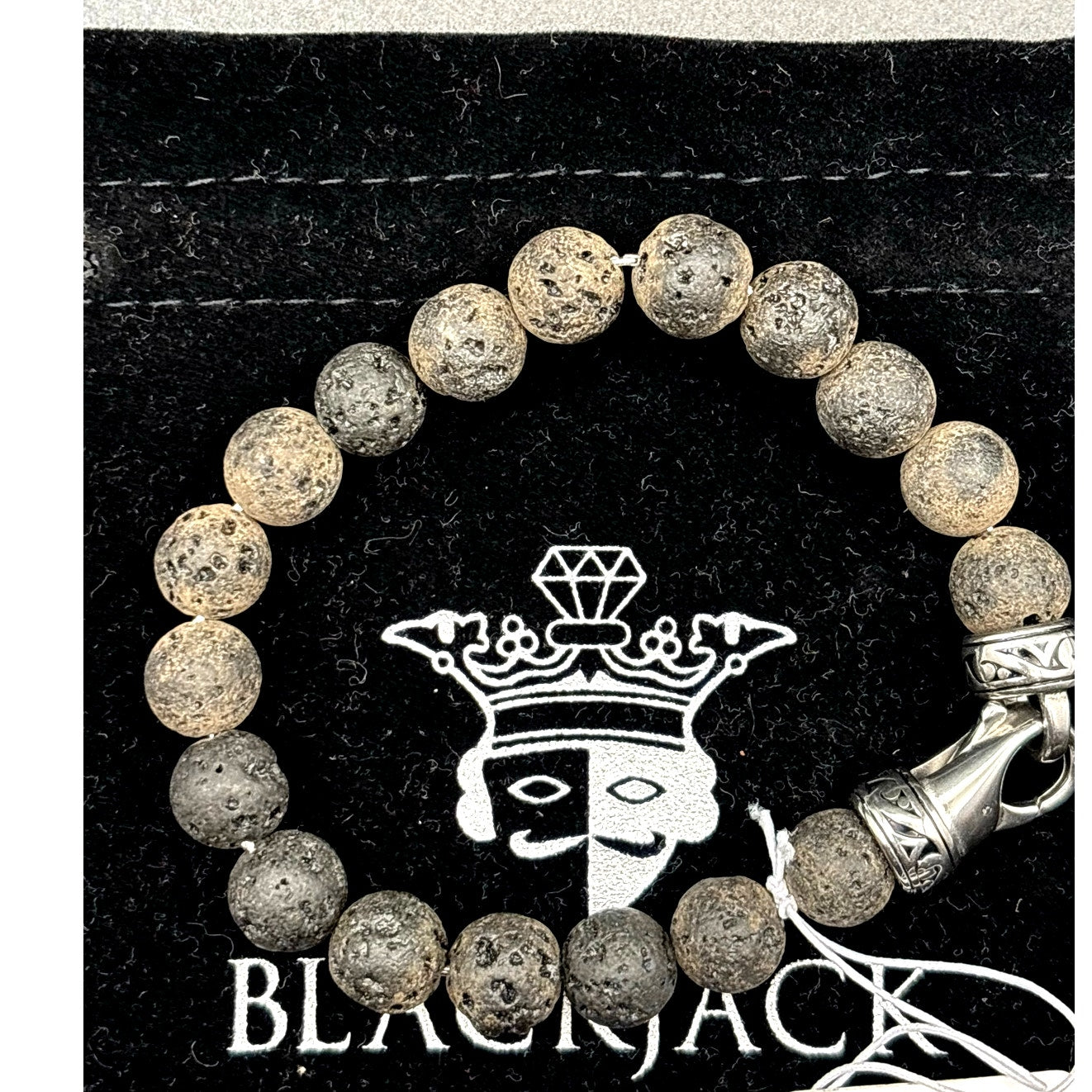 Blackjack Men’s 10mm Lava Stone Stainless Steel Beaded Bracelet NIBWT