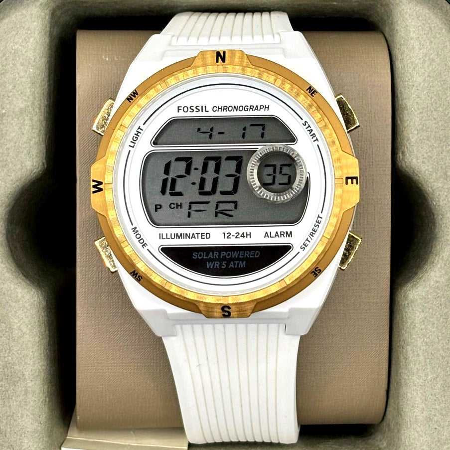Fossil Everett ES5195 Unisex Solar Powered Digital White Silicone Watch NIBWT