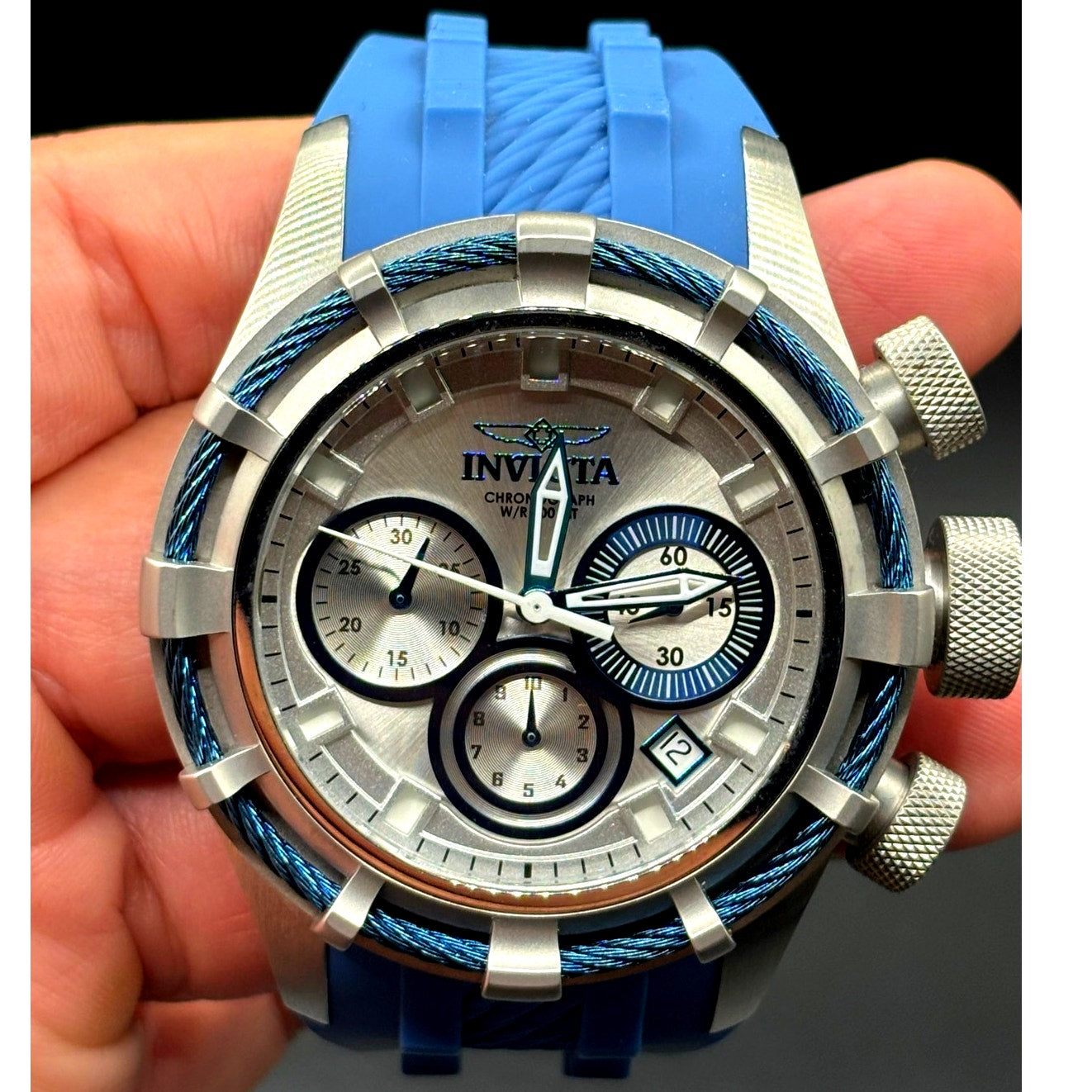 Invicta Bolt 22152 Chronograph 50mm Silver Blue Men’s Silicone Strap Watch