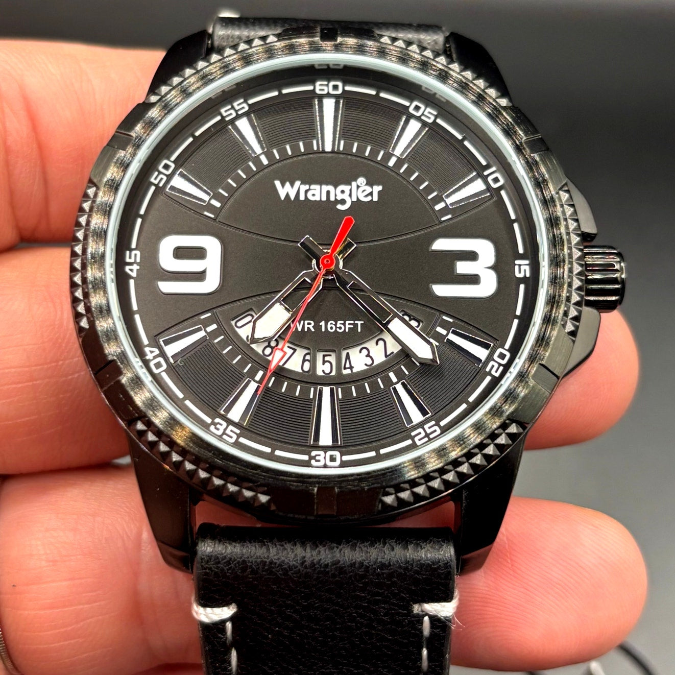 Wrangler WRW5200 1A Men's Black Dial Leather Strap Watch Date Display NIBWT