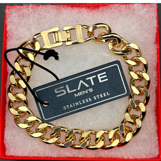 Slate Men’s Gold Plated Stainless Steel Cuban Link Bracelet 8.5in10mm NWT