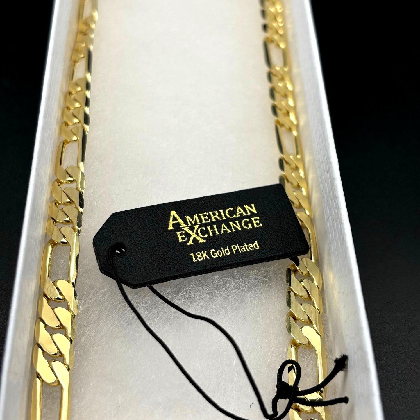 American Exchange Mens 18k Gold Plated Figaro Link 22" Inch Chain Necklace NWT