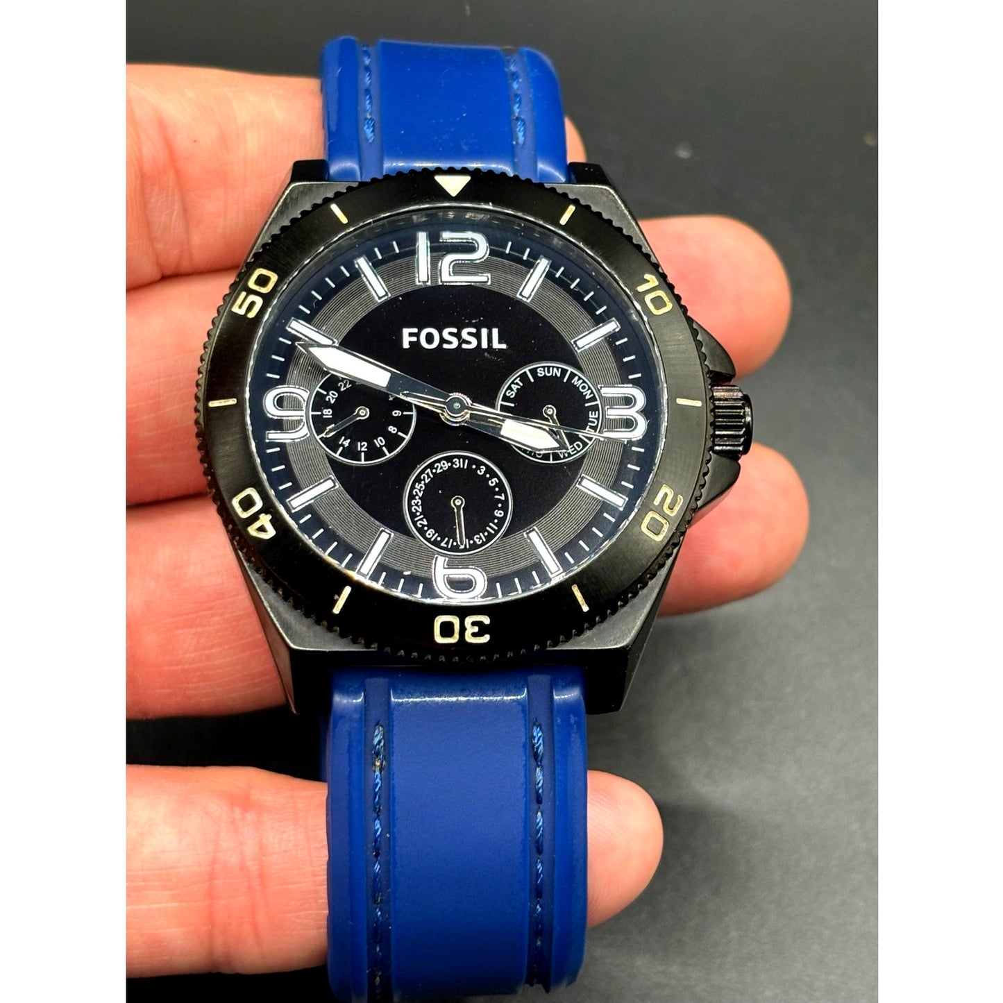 Fossil Flynn BQ2016 Multifunction Dive Style Blue Silicone Men's Watch 45mm