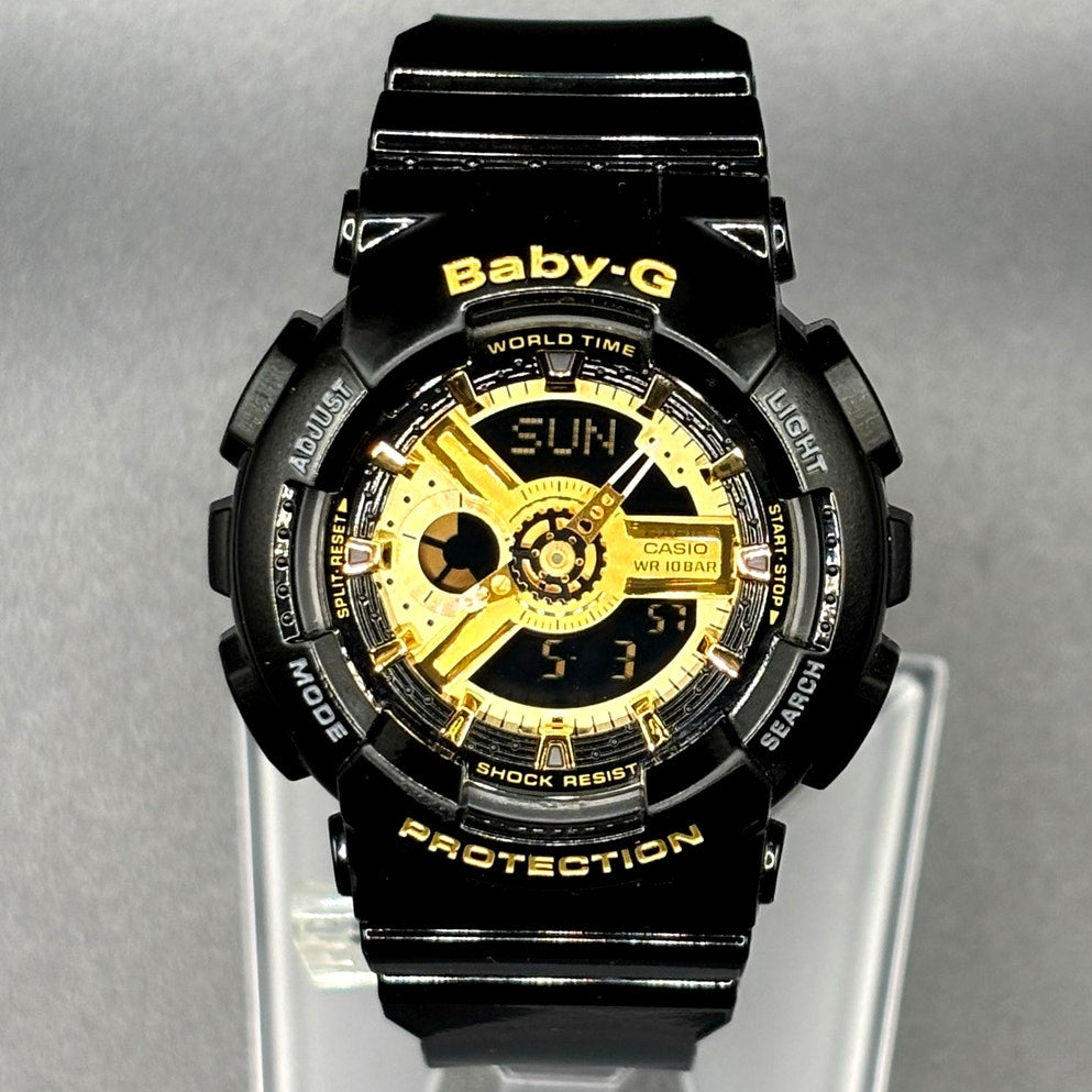 Casio Baby-G BA-110-1A Glossy Black Gold Analog Digital 100M Women's Watch NIB