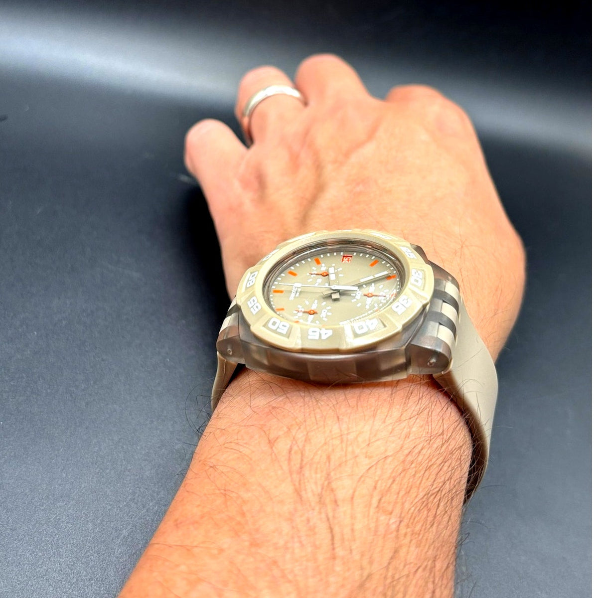 Swatch Beige Hero SUIT400 Chronograph Swiss Quartz Men’s Watch 44mm