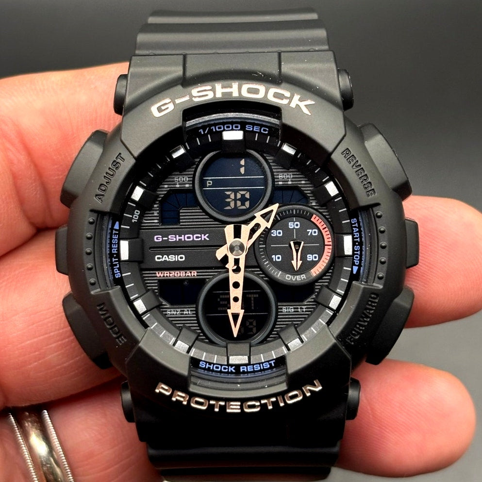 Casio G-Shock GMAS140-1A Womens Black Multicolor Analog Digital 45mm Watch NIBWT