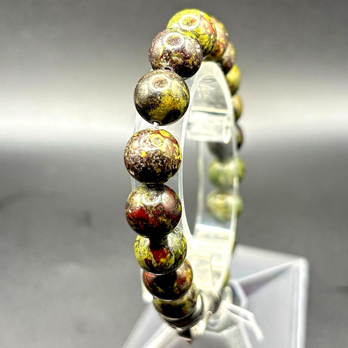 Blackjack BJB244DG Men’s 10mm Dragon Stone Stainless Steel Beaded Bracelet NWT