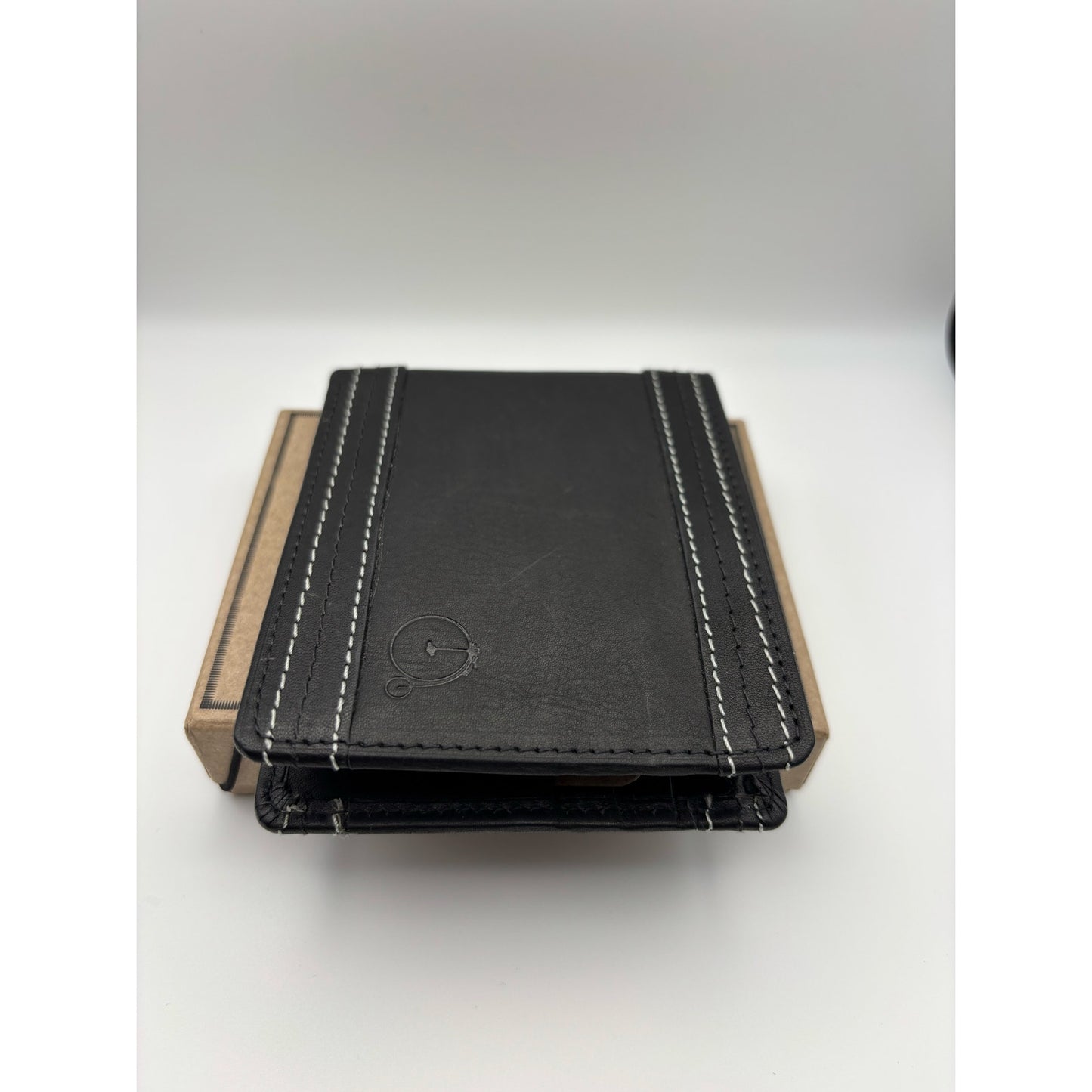 Maker & Company Leather Bifold Wallet. Black with White Stitching. New with Box