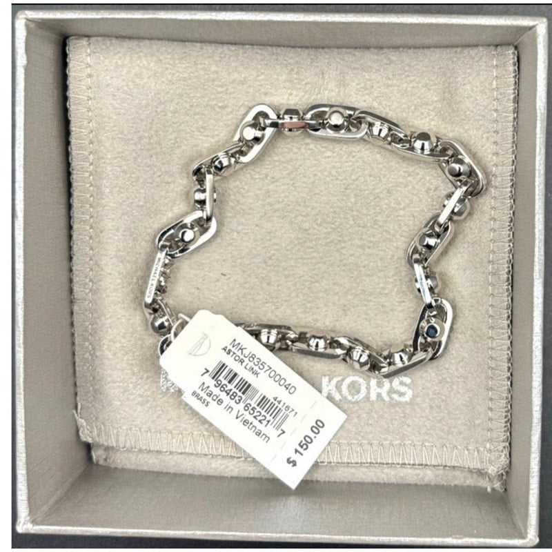 Michael Kors Astor Link Bracelet & Necklace Set Silver Tone Womens Jewelry NIBWT